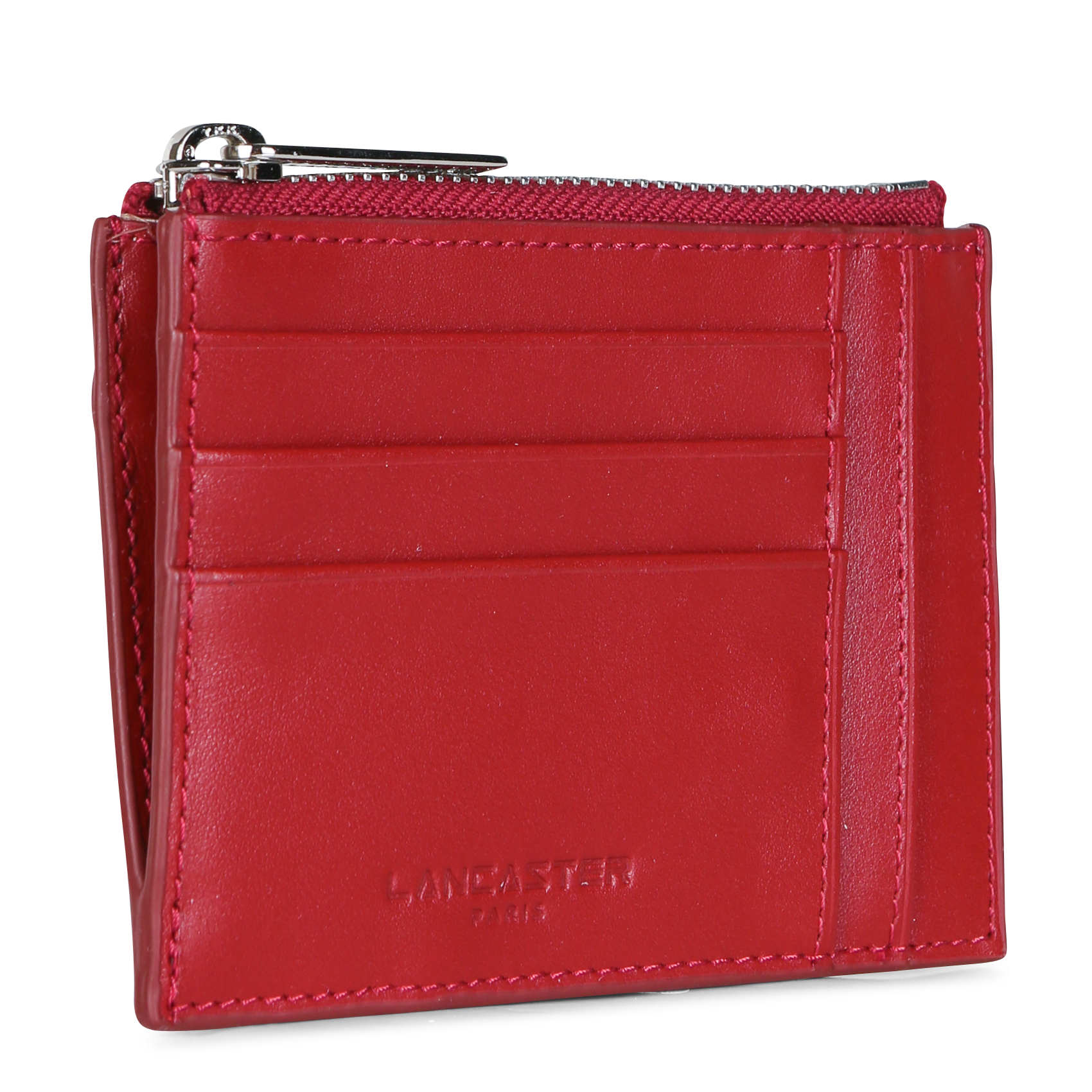 PARIS PM - Porte-cartes zippé en cuir| Rouge