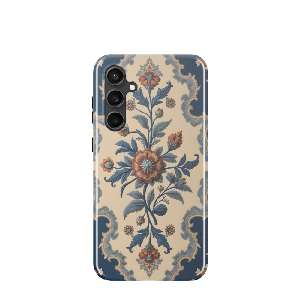 Samsung Galaxy S23 FE Hybrid (Kunststoff / Gummi) Hülle Barocker Blütenzauber - Blau