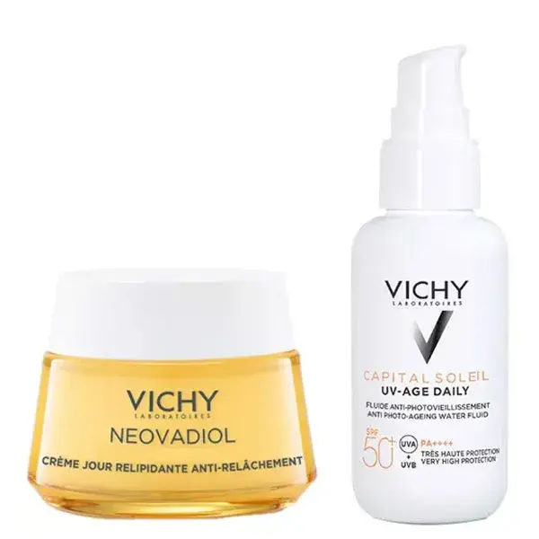 Rotina Vichy Menopausa: Creme Diurno Pós-Menopausa Neovadiol 50ml e Protetor Solar Facial Capital Soleil UV-Age FPS 50+40ml