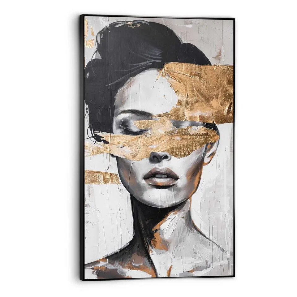 Art Frame Vrouw met goudkleurig detail - 118x70cm - Zwart-Wit