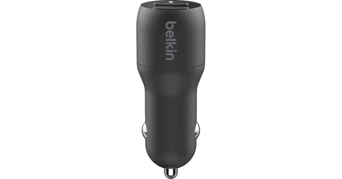 BelkinBoostCharge 2-poorts USB-A-autolader + USB-A/USB-C-kabel  (Zwart, 24 W)