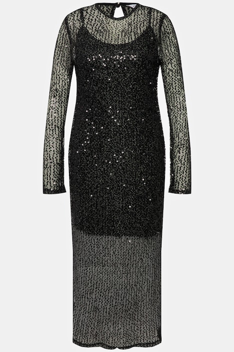Kleid, langer Slim Fit, allover Pailletten, Rundhals, Langarm