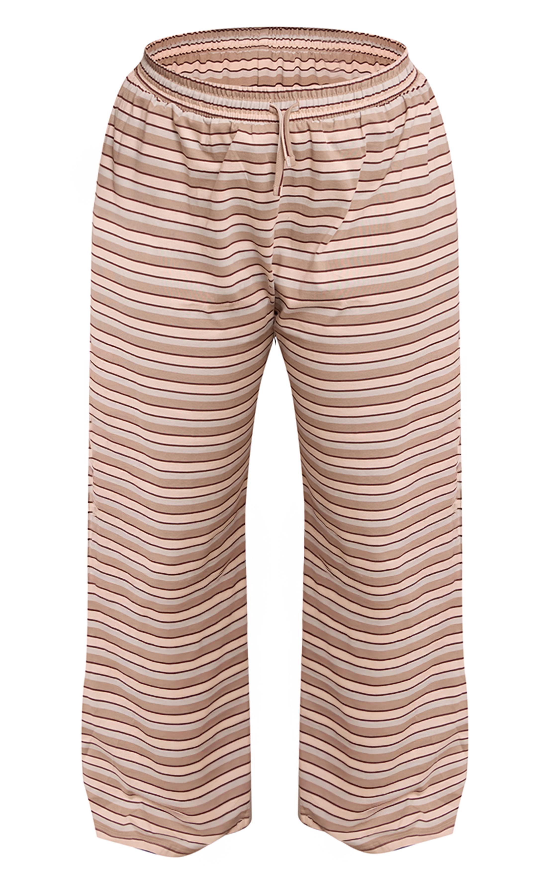 Chocolat Pantalon Large Rayé Grande Taille Avec Cordon De Serrage Ensemble Coordonné