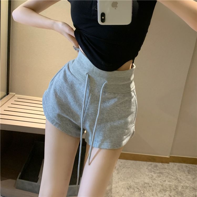 Hevnir - Melange sweatshorts met trekkoord in de taille