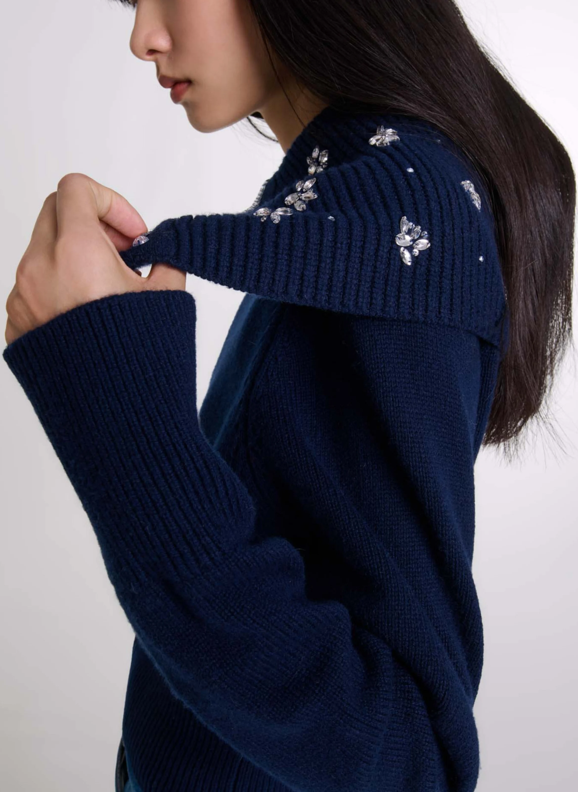 Cardigan droit col camionneur | Bleu
