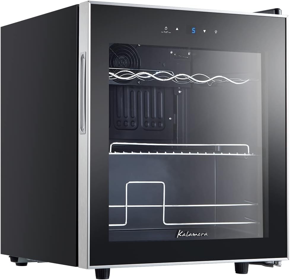 Kalamera Getränkekühlschrank, mini kühlschrank mit Touch-Bedienfeld, 5-18°C Kühlzone, Edelstahl Glastür, Flaschenkühlschrank 40 Liter, KRC-40GE