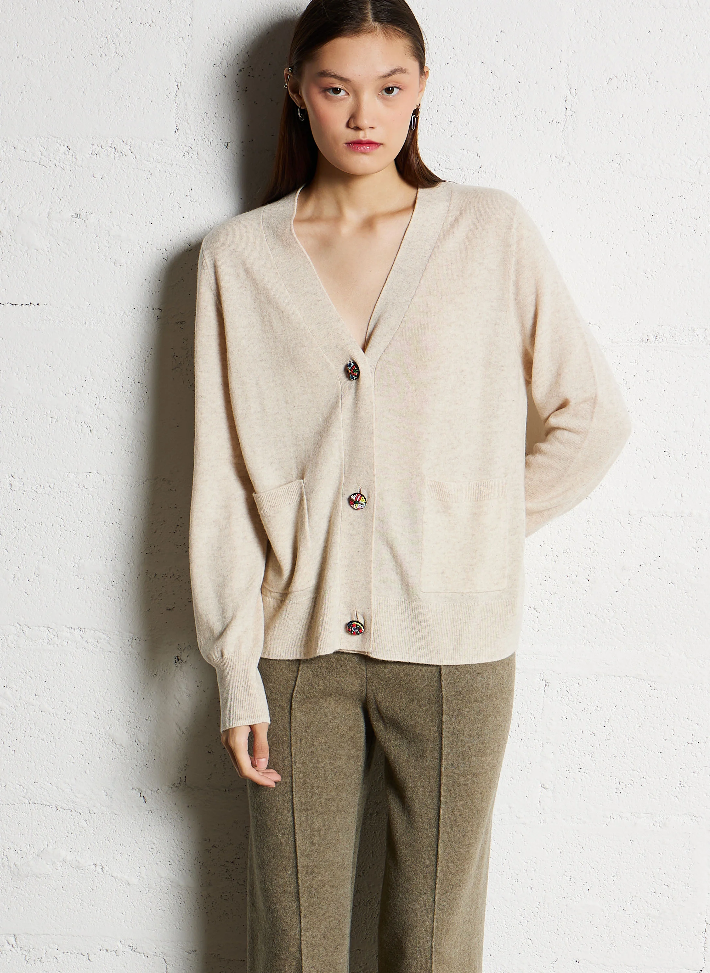KATIE - Gilet oversize col V en laine | Marron