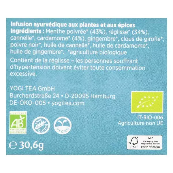 Chá Yogi sabor Alcaçuz e Hortelã, 17 sachês
