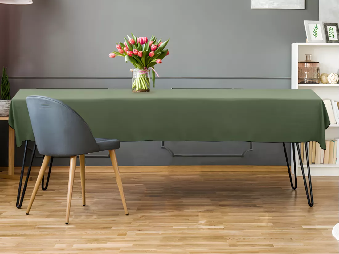 Nappe en coton et lin à bordure noire - 170 x 170 cm - Kaki- BORINA