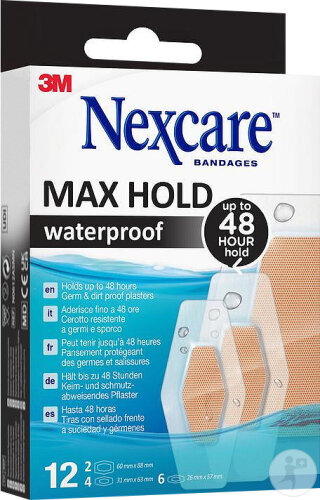 3M Nexcare Max Hold Waterproof Pansements Imperméables Mixtes 12 Pièces