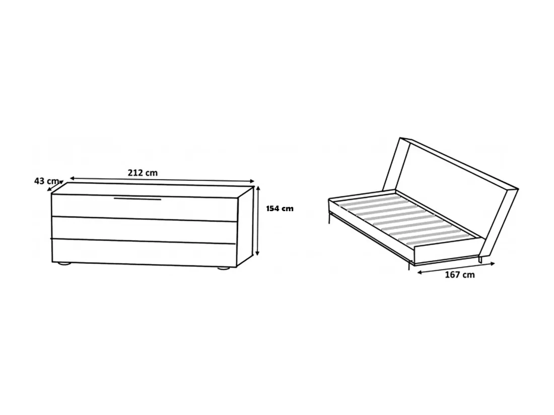 Lit escamotable horizontal coloris blanc - L. 212 x H. 154 x P. 43-167 cm