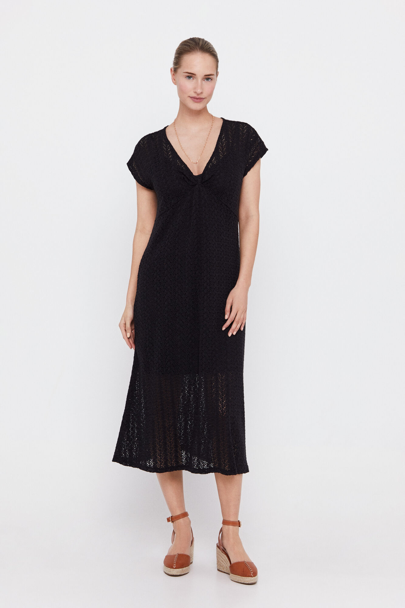 Vestido de malha plissada multicolorido - Preto