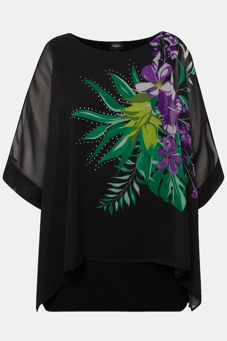 Bluse, A-Linie, doppellagig, verzierte Blüten