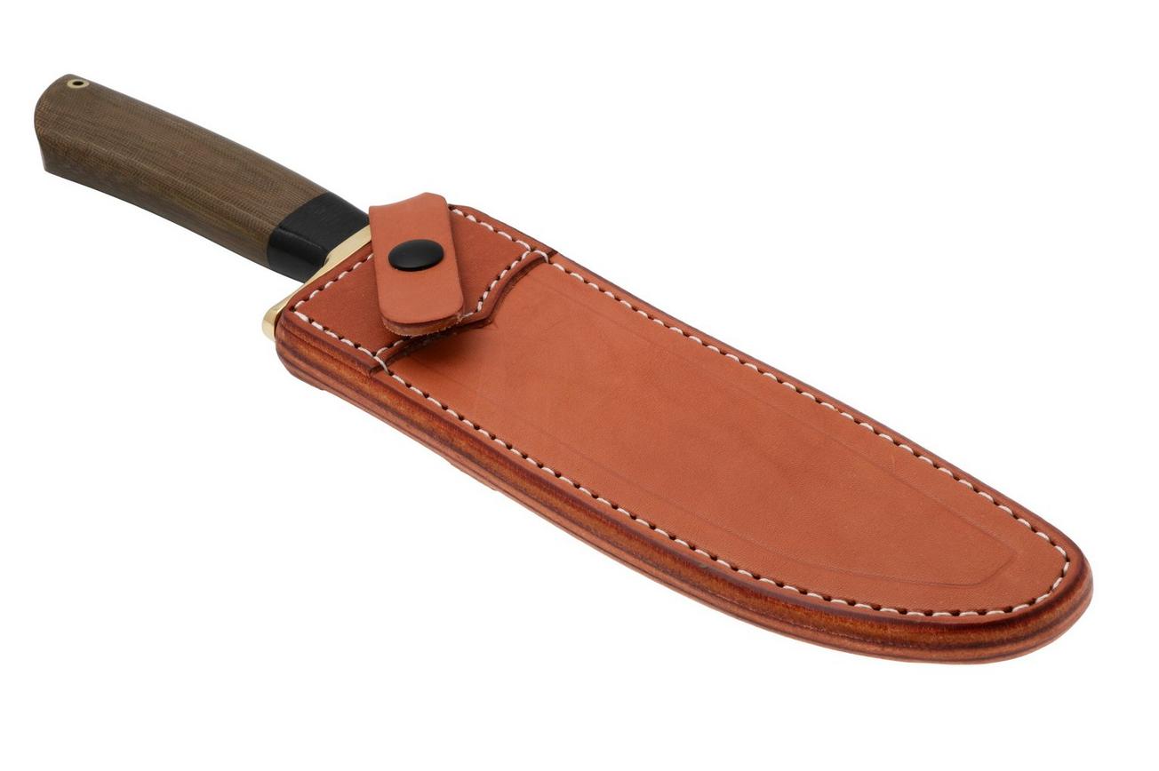 Bark River Mike Stewart Bowie Satin A2, Green Canvas Micarta, vaststaand mes