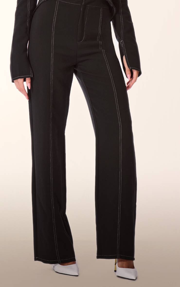 Noir Pantalon Tailleur À Coutures Contrastées Plt Label