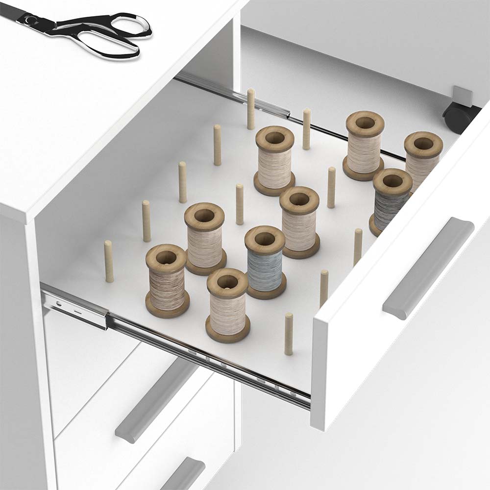Vicco Nähtisch Verona auf Rollen 148x75x60cm weiß, Basteltisch mit 4 Schubladen