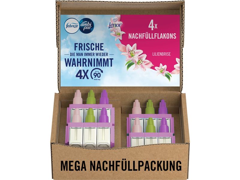 Febreze 3 Volution Duftstecker Nachfüllflakon Lilienblüte, 90 Tage Frische-Revolution für das Zuhause