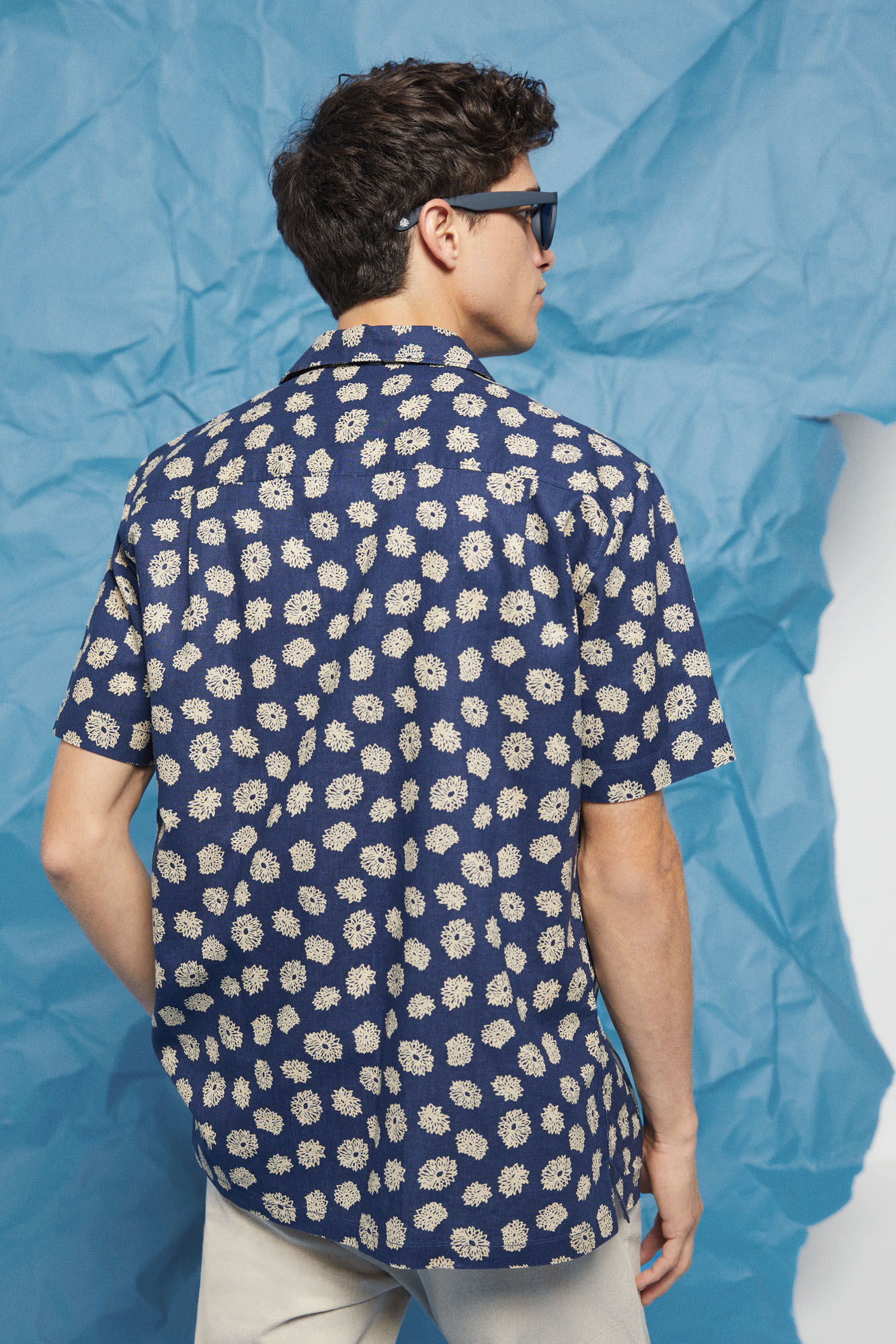 Camisa de linho estampada - azul médio