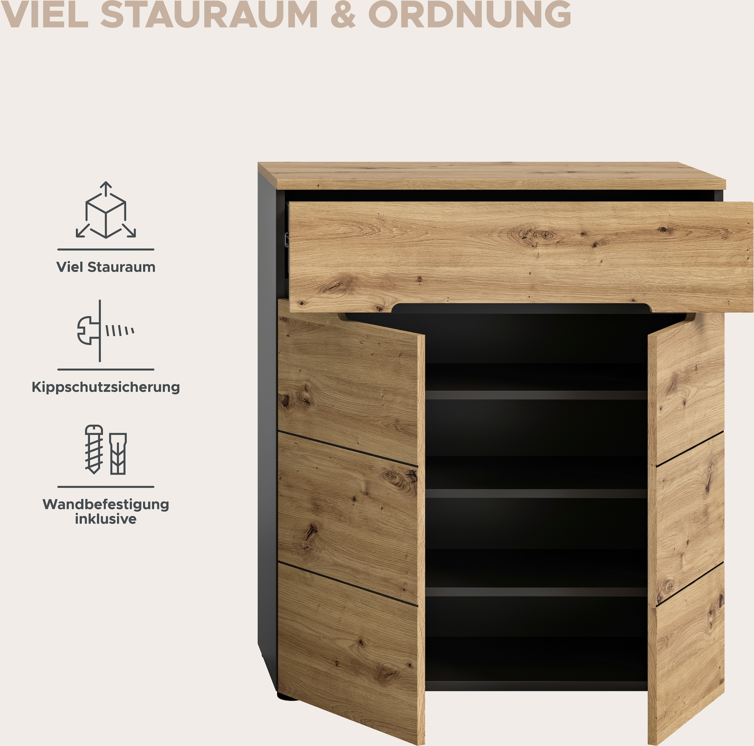 INOSIGN Garderoben-Set »REHAT, TOPSELLER!, 5-teilig, Breite 175cm, individuell stellbar« bestehend aus: Sitzbank, Paneel, Hakenleiste, Spiegel, Kommode, 4 Stk. tlg.