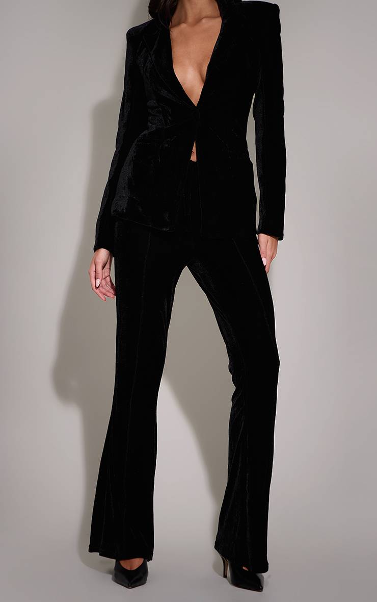 Noir Pantalon Évasé En Velours Avec Détails De Pinces