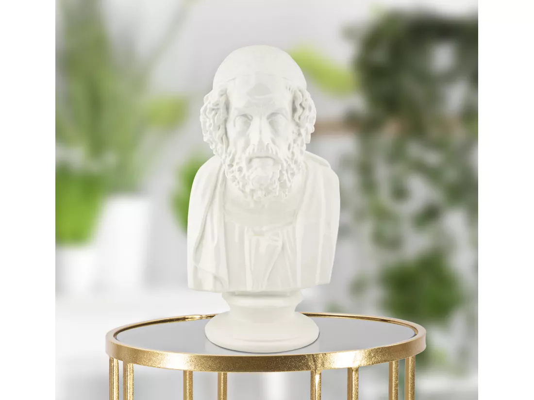 Sculpture élégante de buste blanc représentant un vieux sage, 12,9x12,5x25 cm - Décoration artistique et raffinée