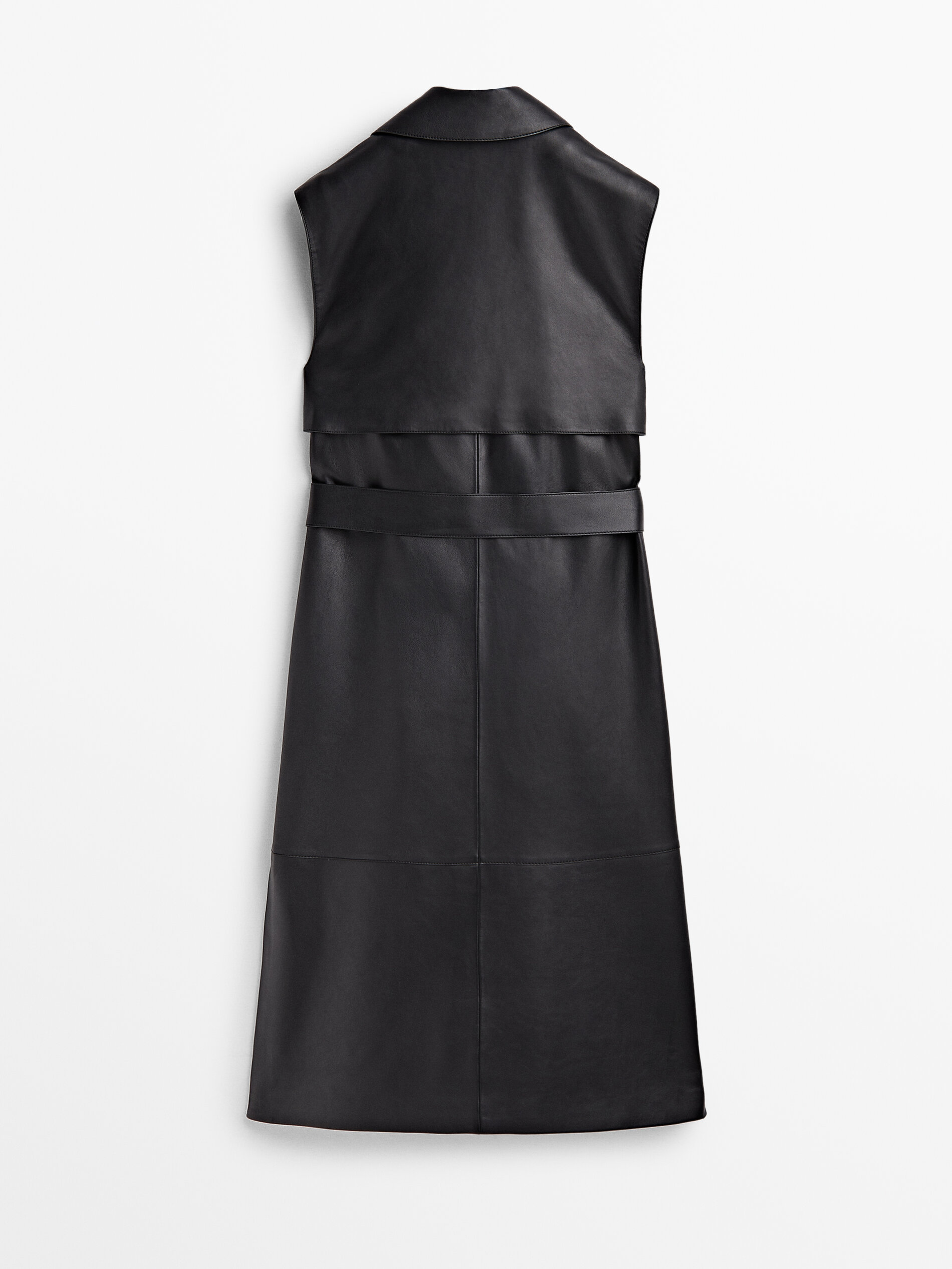 Colete longo de couro napa - PRETO