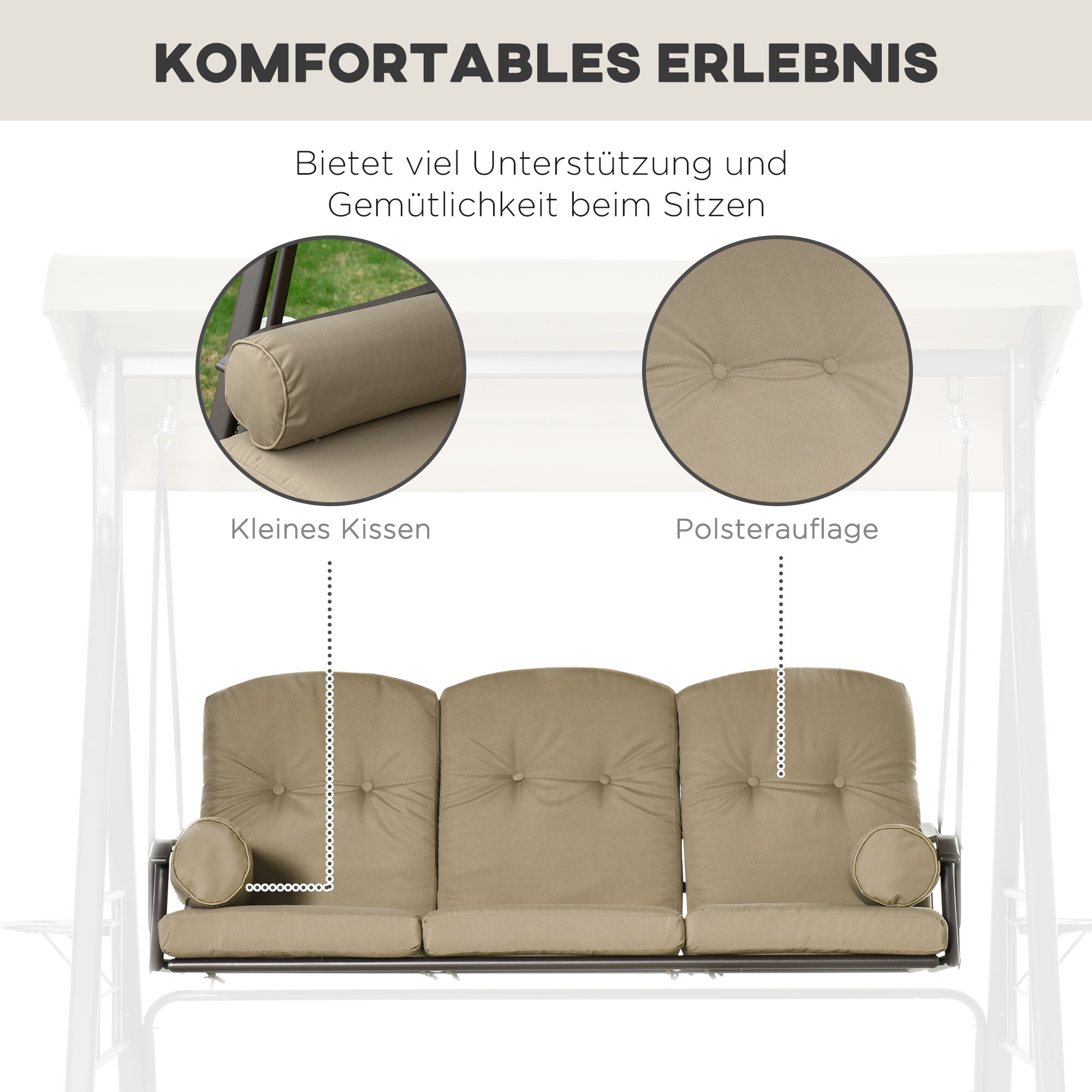 Outsunny Hollywoodschaukel als 3-Sitzer 124,5 x 206 x 180 cm (LxBxH)