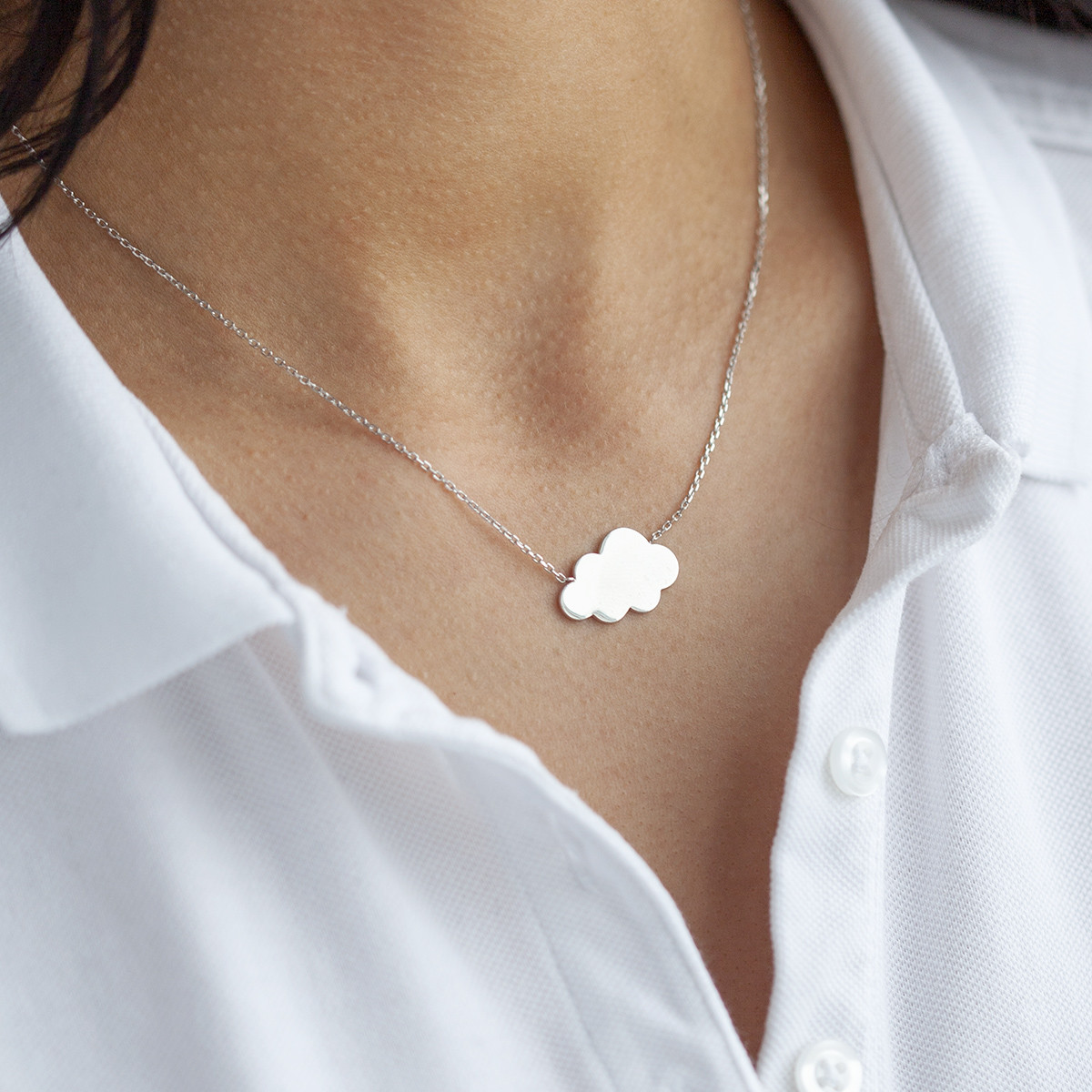 Collier argent 925, motif nuage personnalisable 45 cm