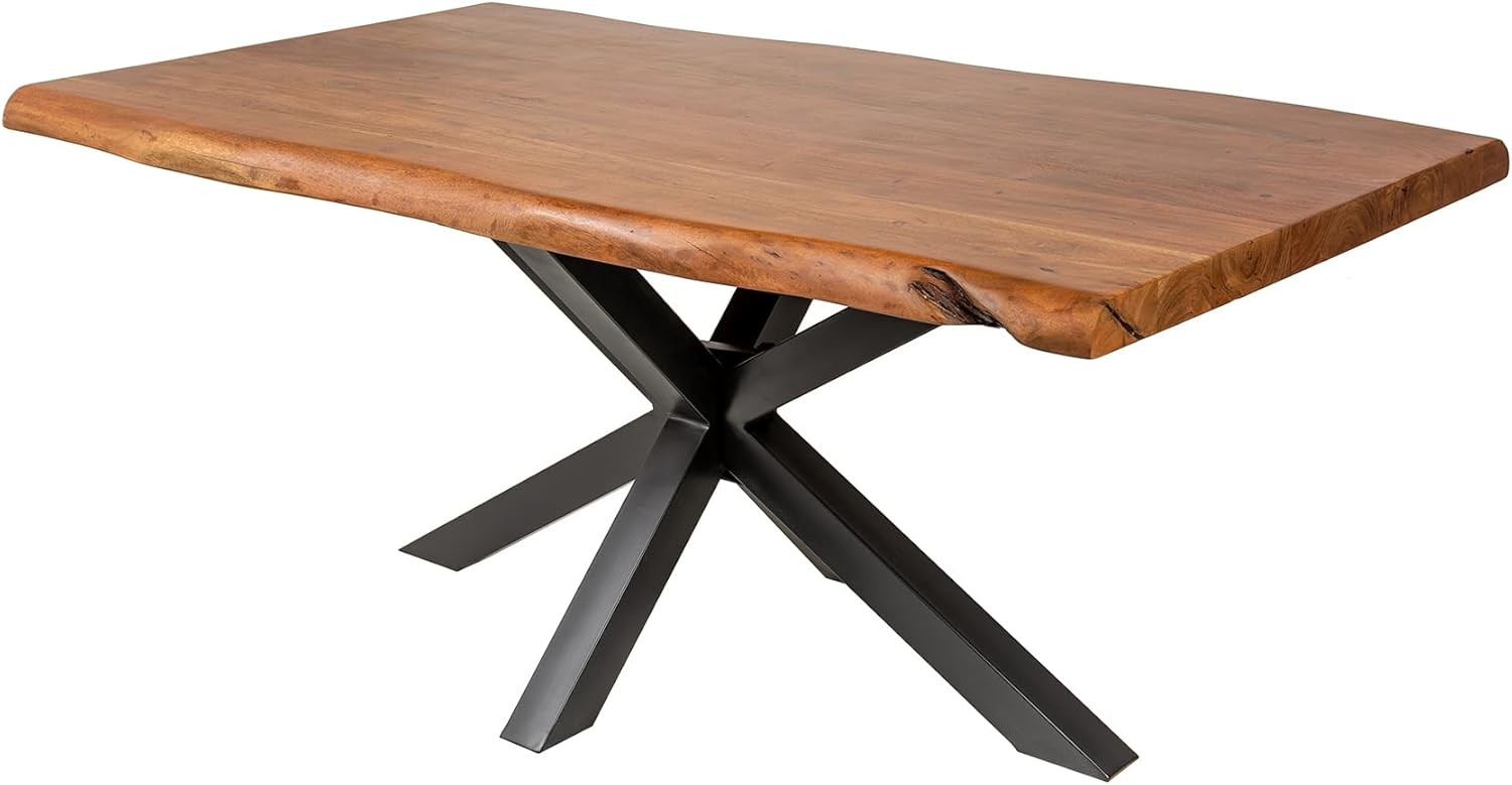 Riess Ambiente Massivholz Esstisch Mammut - 220cm - Natur - Akazie Esszimmertisch Baumkante mit schwarzem Metall Sterngestell