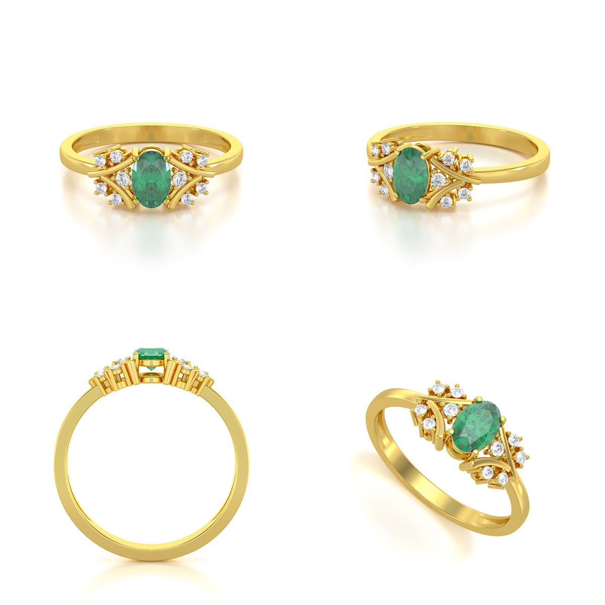 Bague ADEN Or 585 Jaune Emeraude et diamants 1.556grs