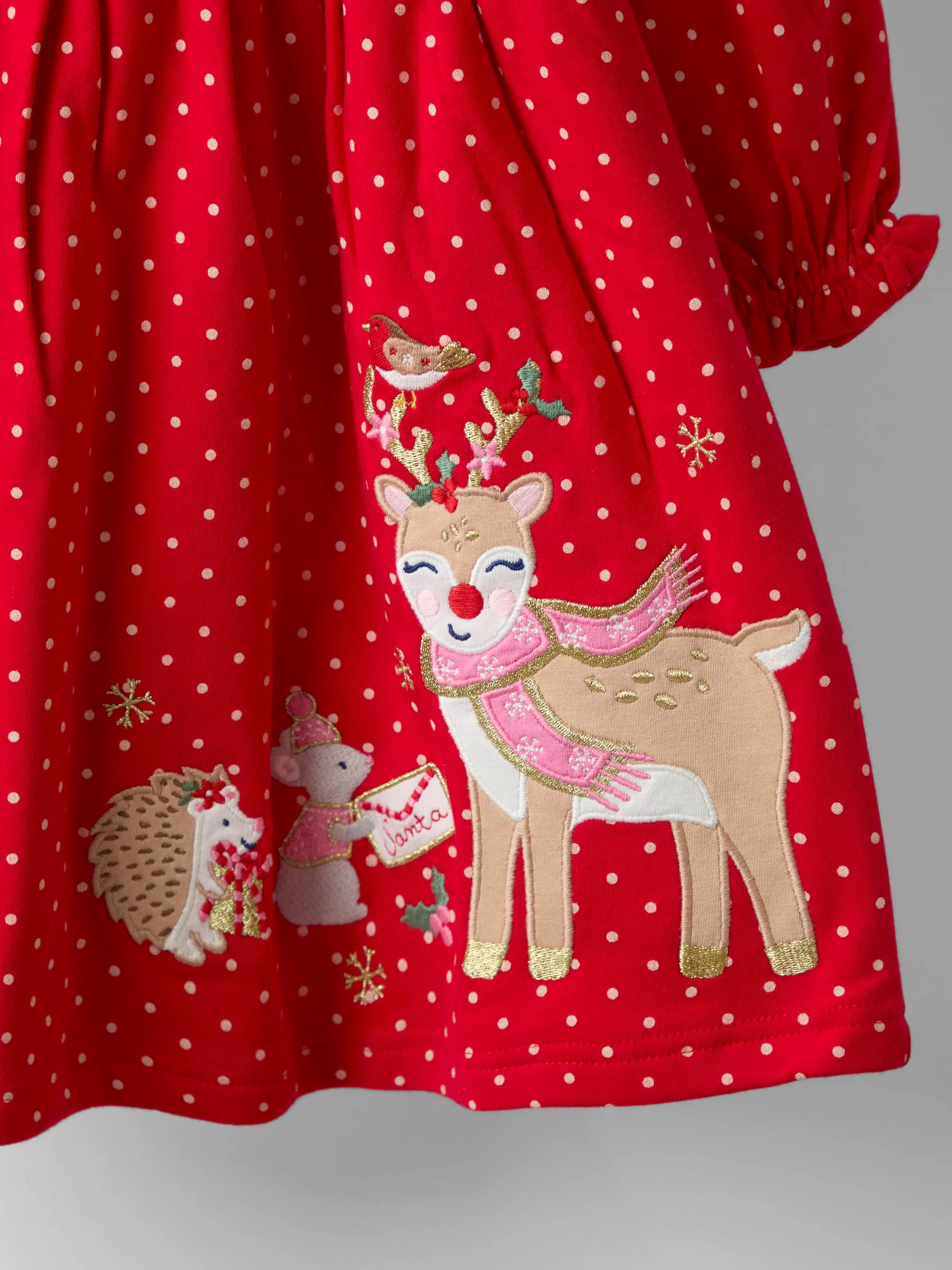 JoJo Maman Bébé Christmas Yoke Appliqué Dress