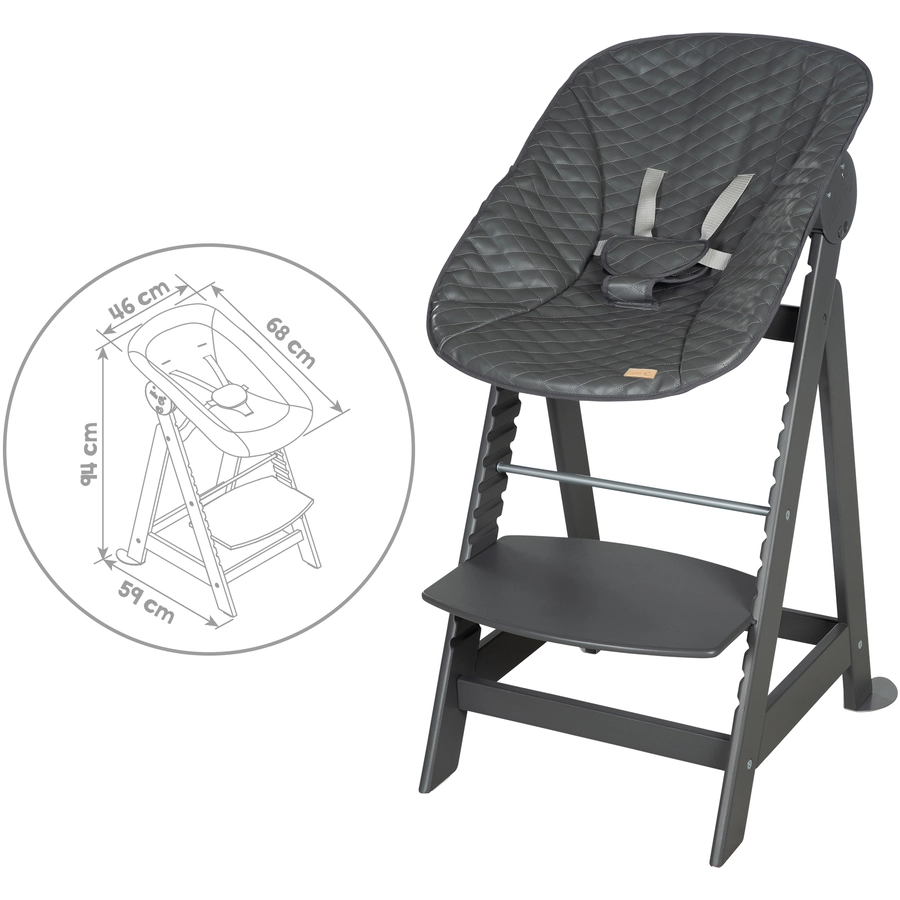 roba Treppenhochstuhl Born Up anthrazit Set 2 in 1 inkl. Aufsatz Graphit gesteppt