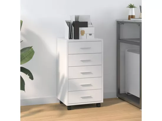 Armoire à tiroirs avec roulettes Blanc brillant Bois ingénierie