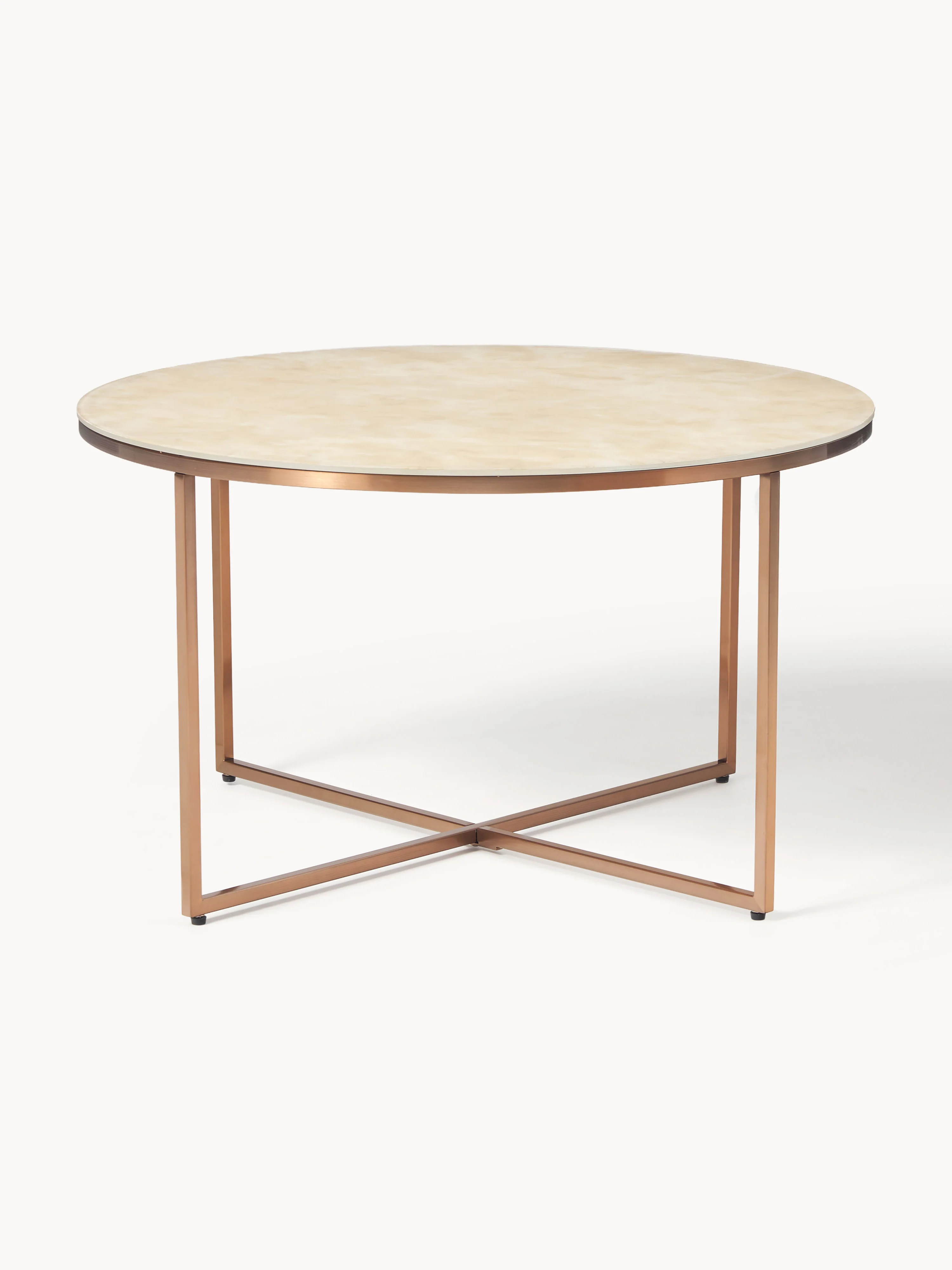 Ronde salontafel Antigua met glazen tafelblad in marmerlook