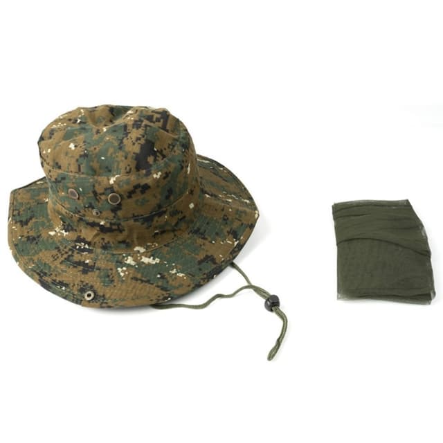 Camouflage bøttehat Kasket med myggenet campingfiskeri