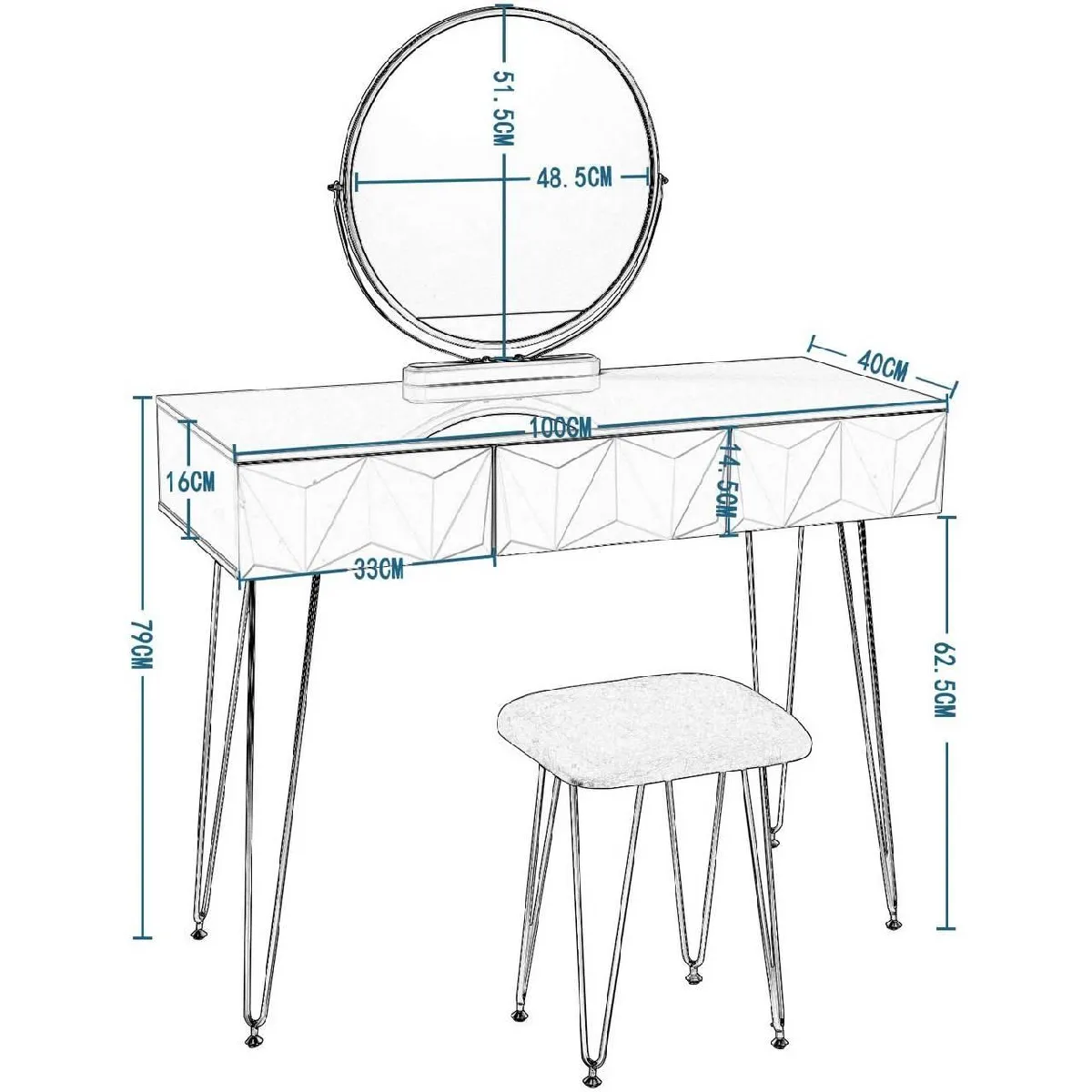 Coiffeuse Helloshop26 - Blanc Doré