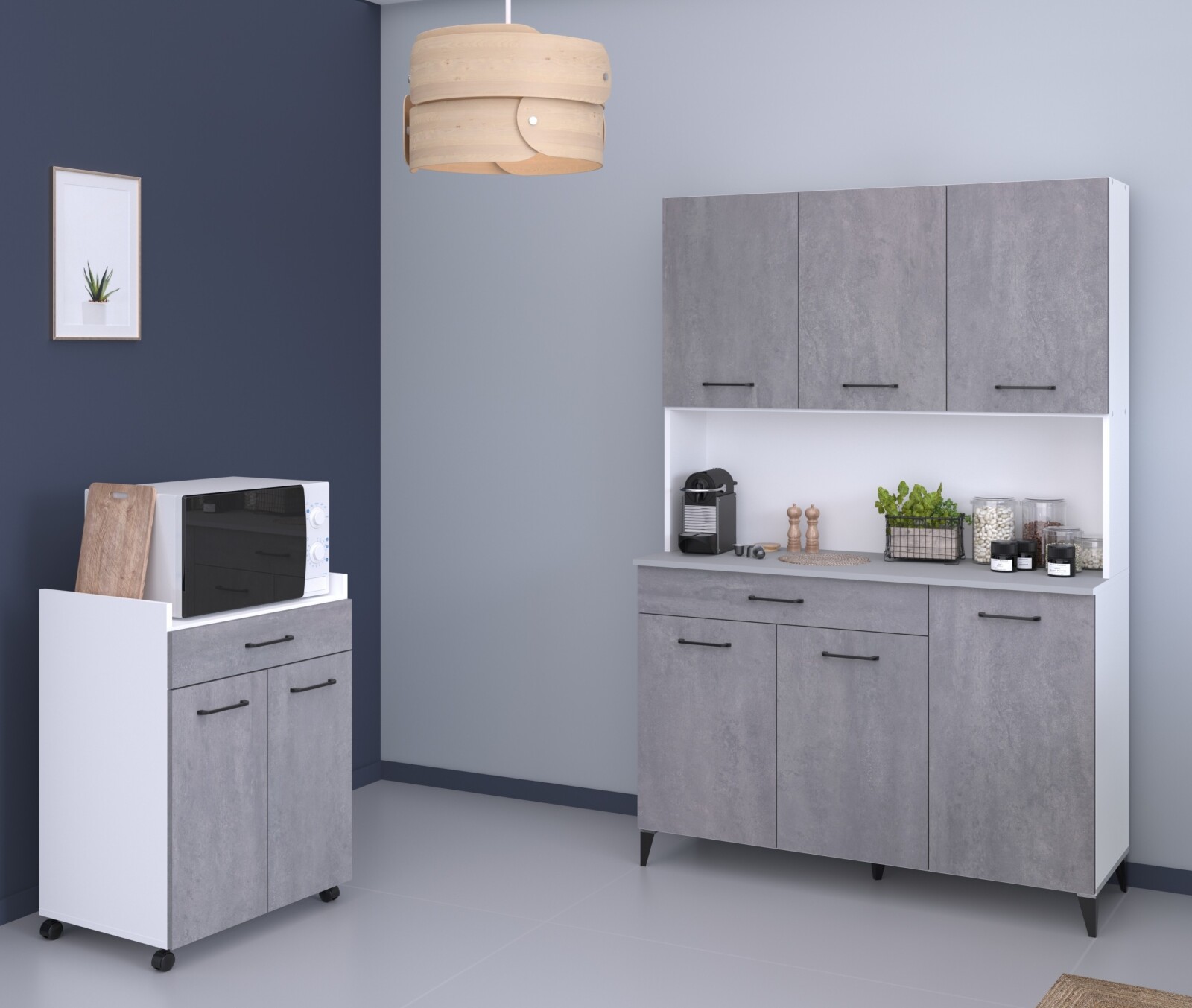 2-teiliges Buffet-Set MALICE 2 - Betonoptik-weiß - 180 cm hoch