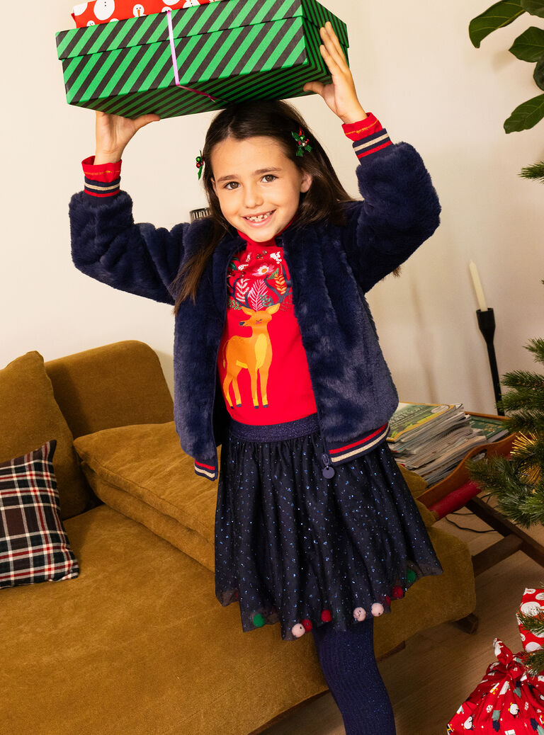 Cardigan marine en fourrure synthétique pour fille