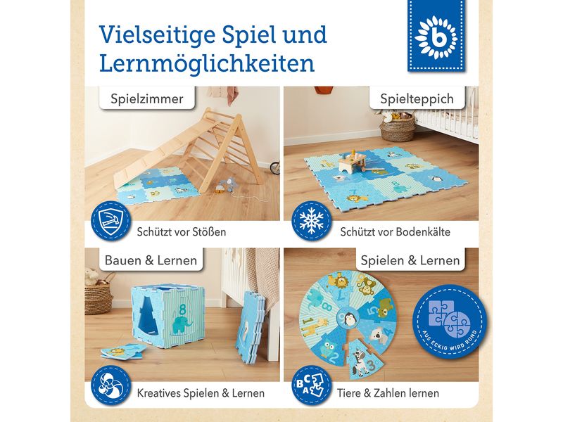 bieco Puzzlematte Tiere Blau, 18-teilig Spiel- und Schutzmatte