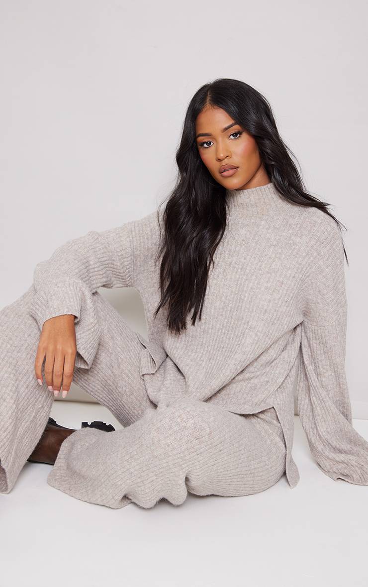 Marron Synthétiquell Oversize En Maille Côtelée Luxe Tall