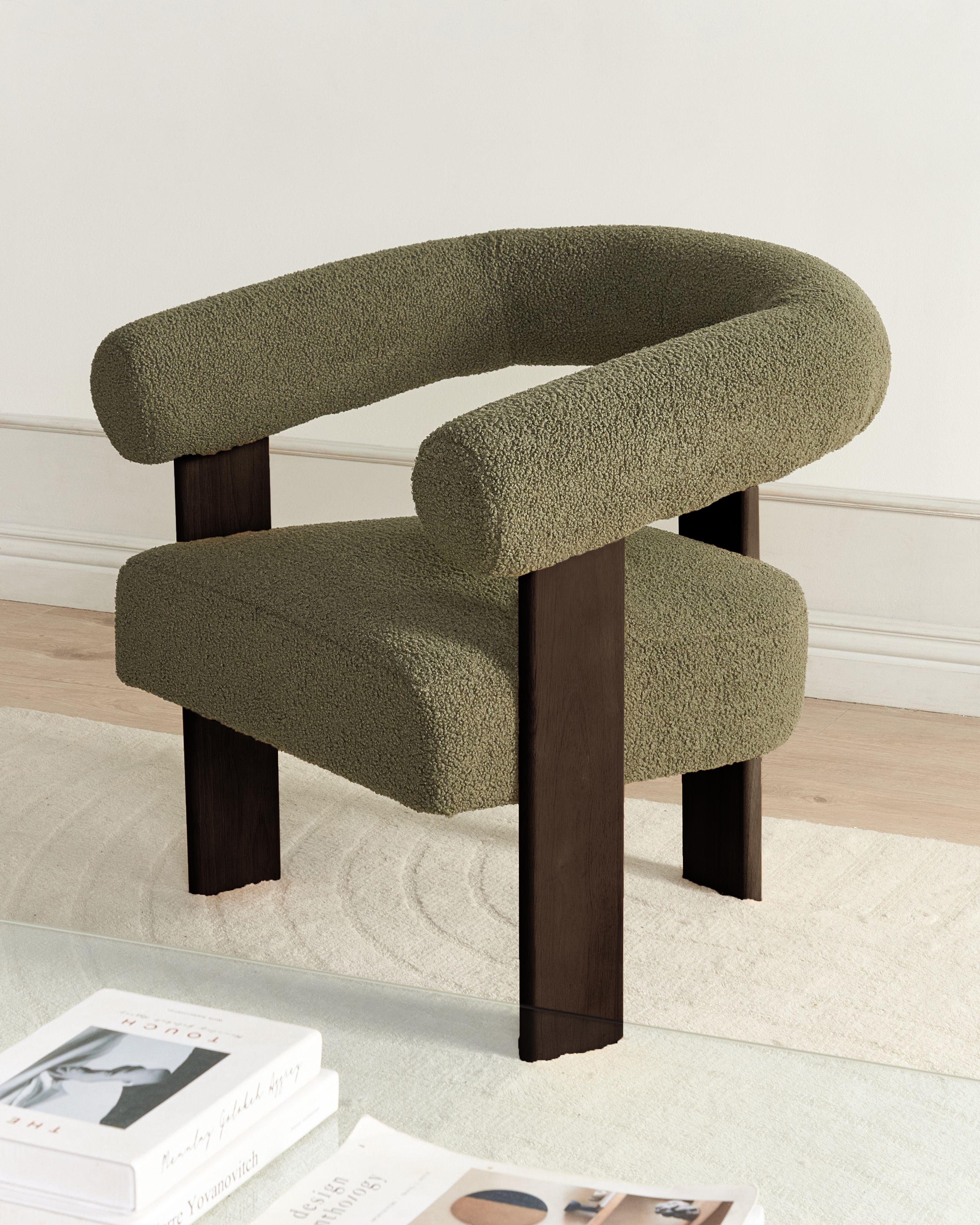 Fauteuil ILBRO Bouclé Groen/donkerbruin