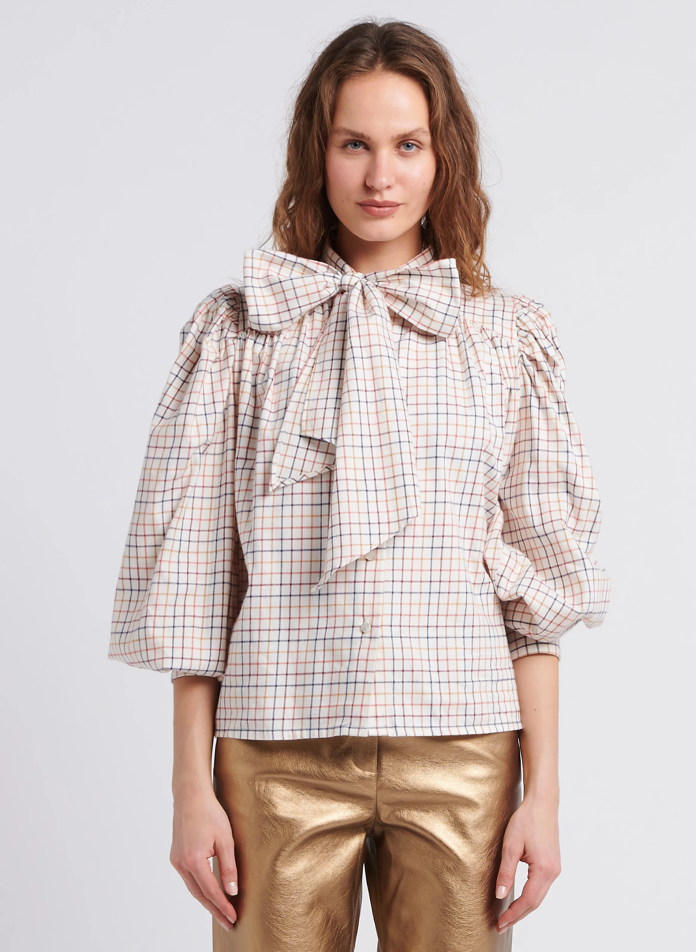 PIA - Chemise col mao en coton | Multicolore