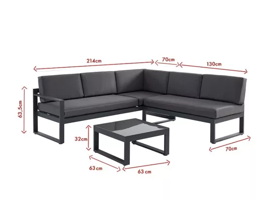 Salon de jardin en aluminium : Table basse et canapé d'angle relevable 6 places - Anthracite - PALAOS II de MYLIA