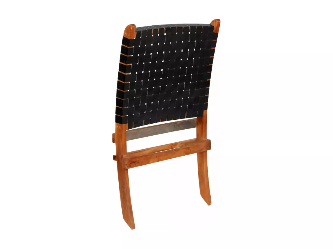 Fauteuil pliable Bandes croisées Noir Cuir véritable