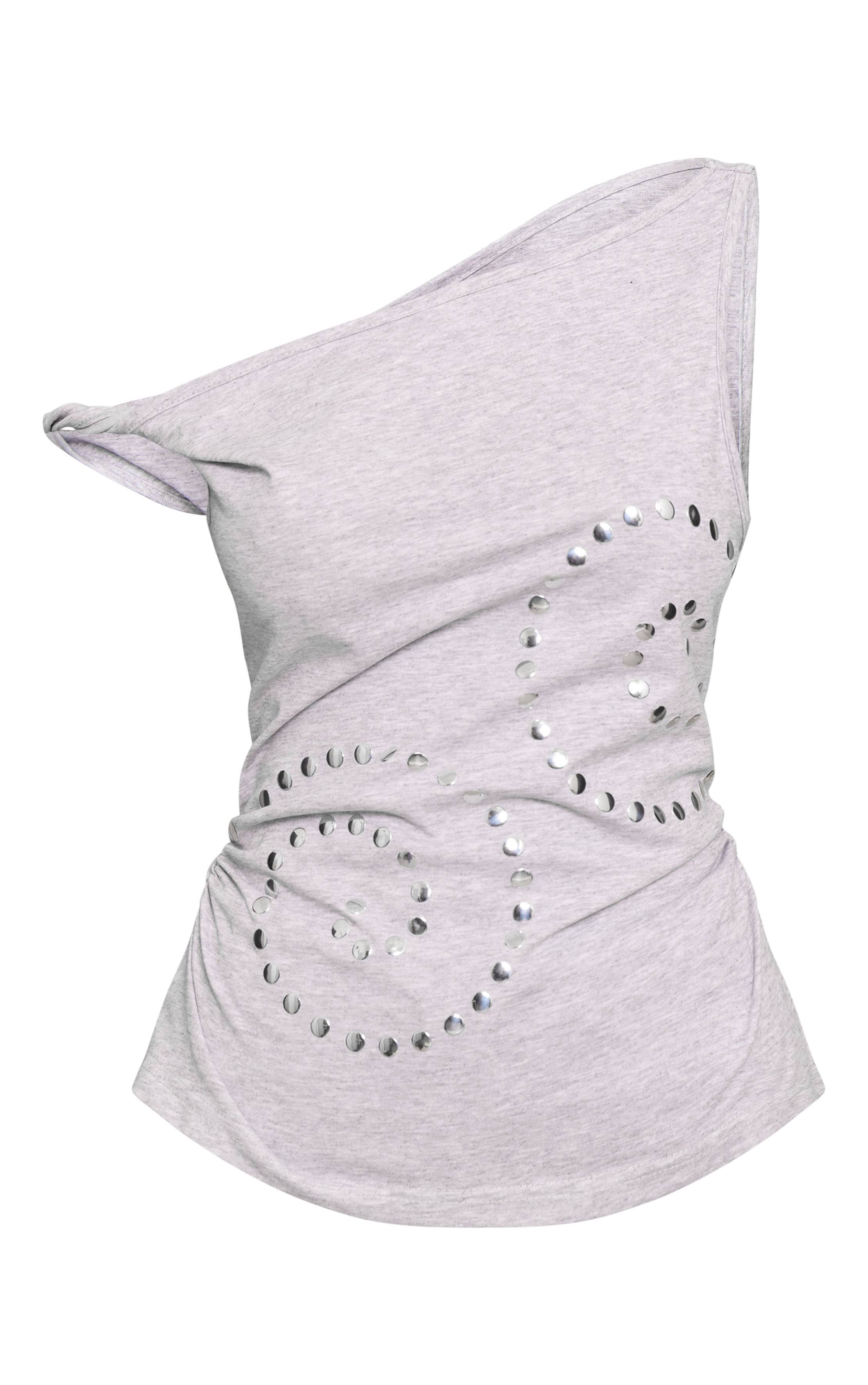 Gris Cendré Top Asymétrique À Détails De Clous Tourbillons Petite
