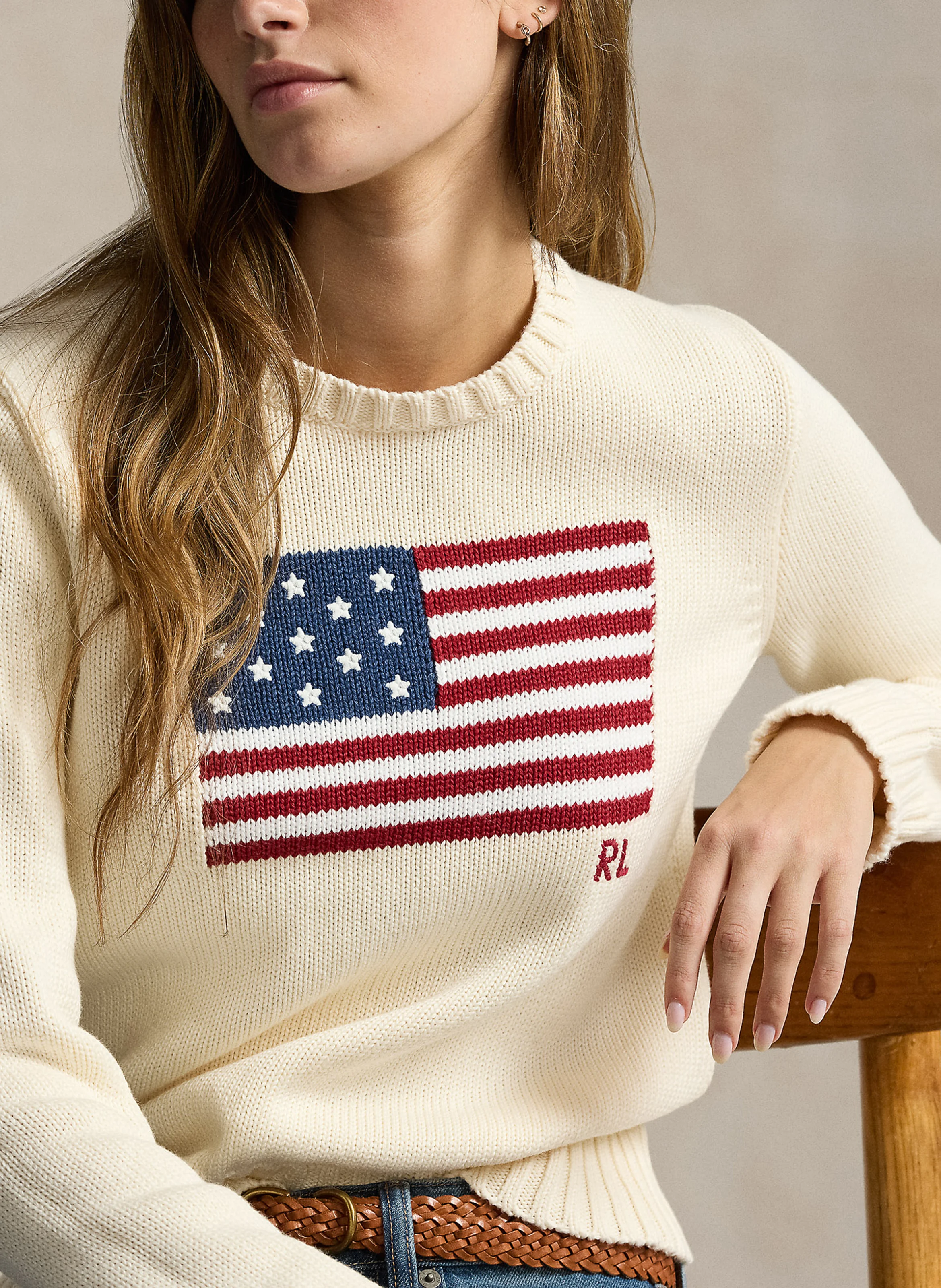 Pull col rond en coton | Beige