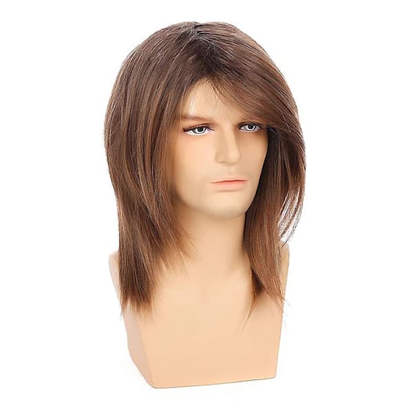 INF Herre Syntetisk Cosplay Parykk - Skulderlang Rett Brun Parykk