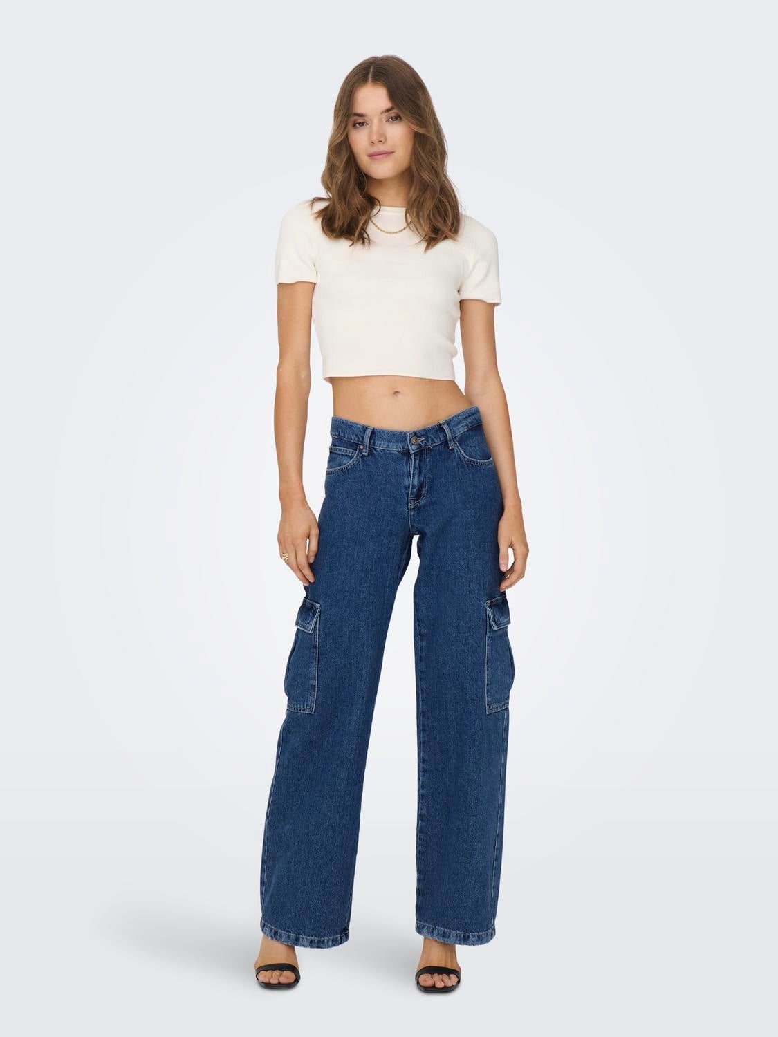 ONLHONEY Niedrige Taille Weiter Beinschnitt Jeans Dark Blue Denim
