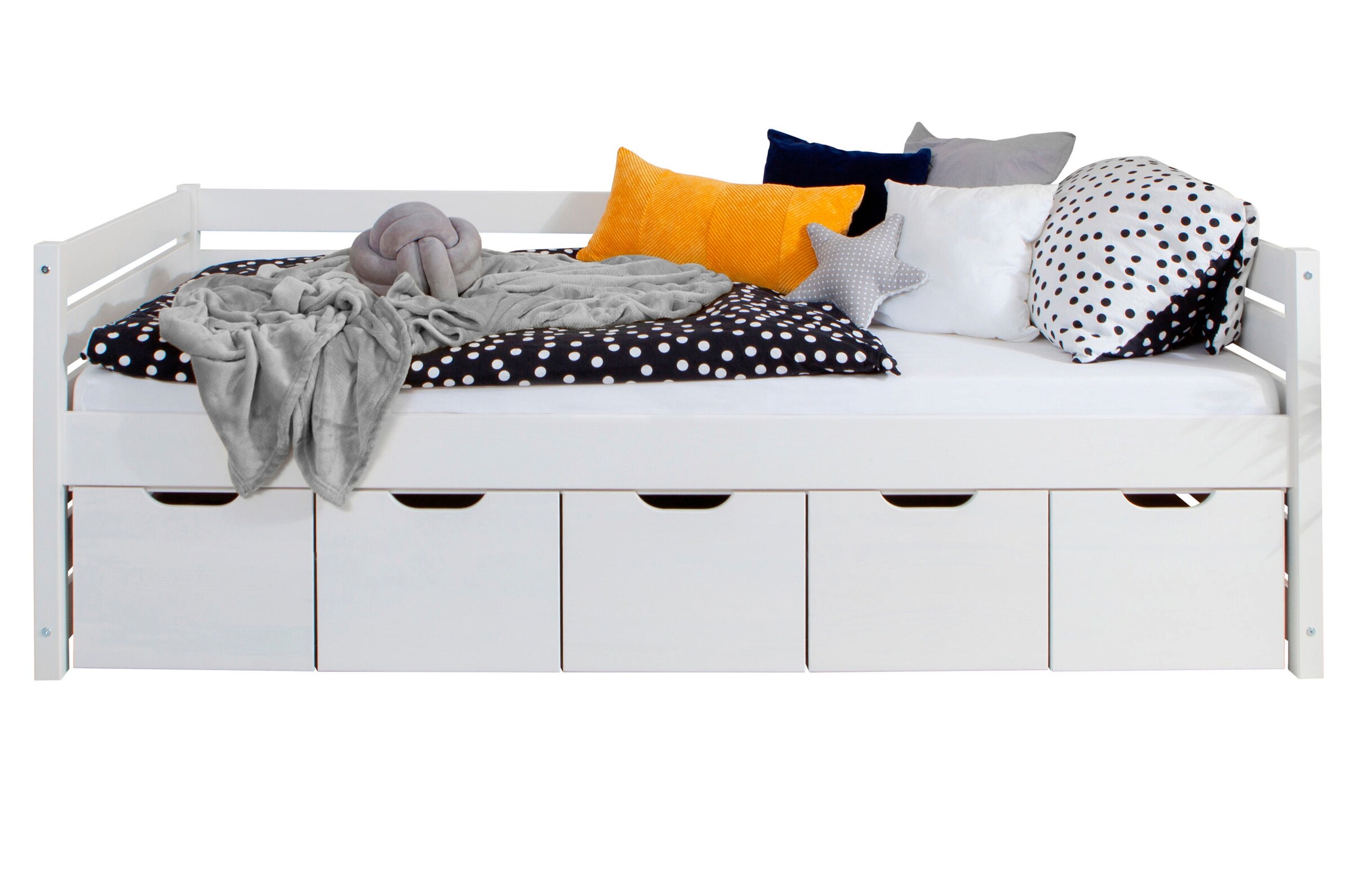 Ticaa Sofabett Naomi inkl. 5x Schubkästen, 90x200 Weiß