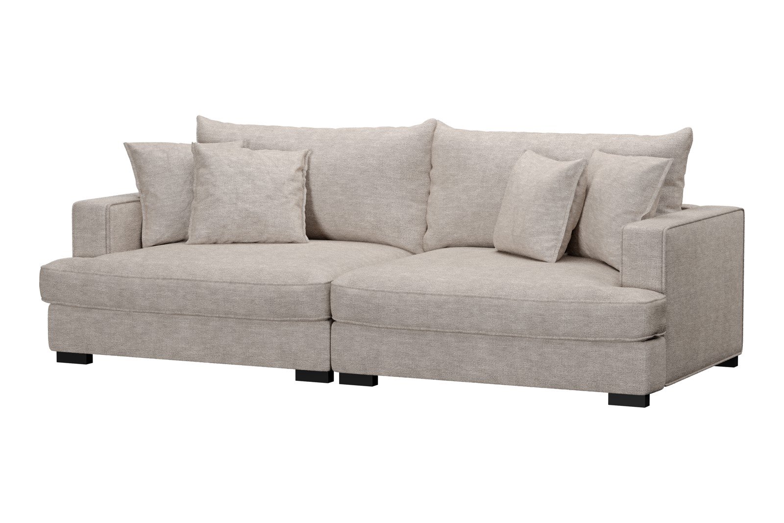 Rossi Lux 3-seter sofa Tekstil Beatto 1027 Lys Grå, arm A med sorte ben. Lux Komfort.